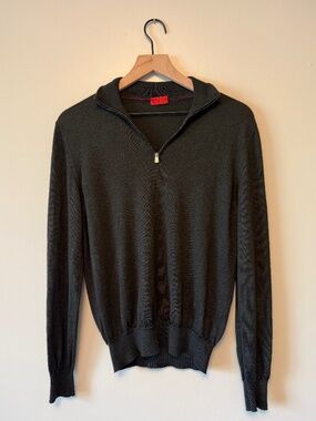 ISAIA Napoli Charcoal Grey Quarter-Zip Fine Knit Sweater